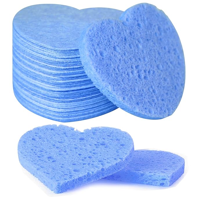 50-Count Facial Sponges Compressed, 100% Natural Cellulose Face Sponge Professional Cosmetic Spa Sponges for Face Cleansing, Exfoliating Mask, Makeup Removal for Travel and Home, Blue