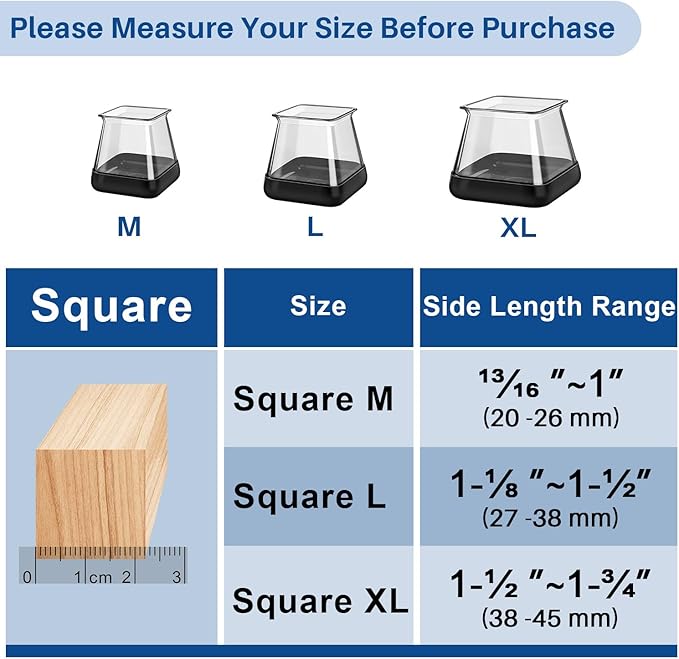 Chair Leg Floor Protectors Furniture Sliders for Hardwood Floors and Carpet Silicone Non Slip Reduce Noise 28 Pcs Clear Square XL Fit:1-1/2" ~ 1-3/4"