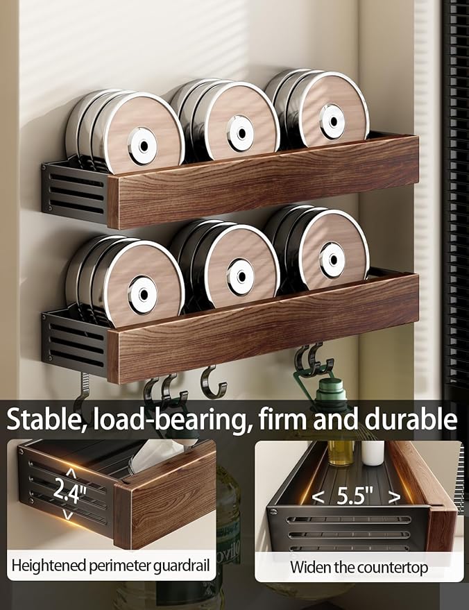 spice rack wood kitchen spice rack wall mounted adjustable adhesive or screw, hung on the door and wall, black large rack for storing items in refrigerators and ovens