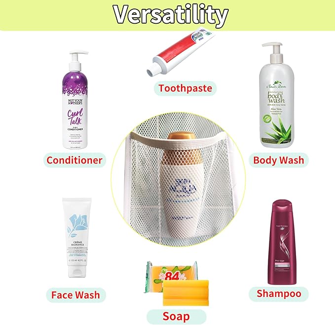 Mesh Shower Caddy Hanging, 7 Pocket Organizer, Premium Polyester, Foldable, Lightweight, Portable, White-1Pack