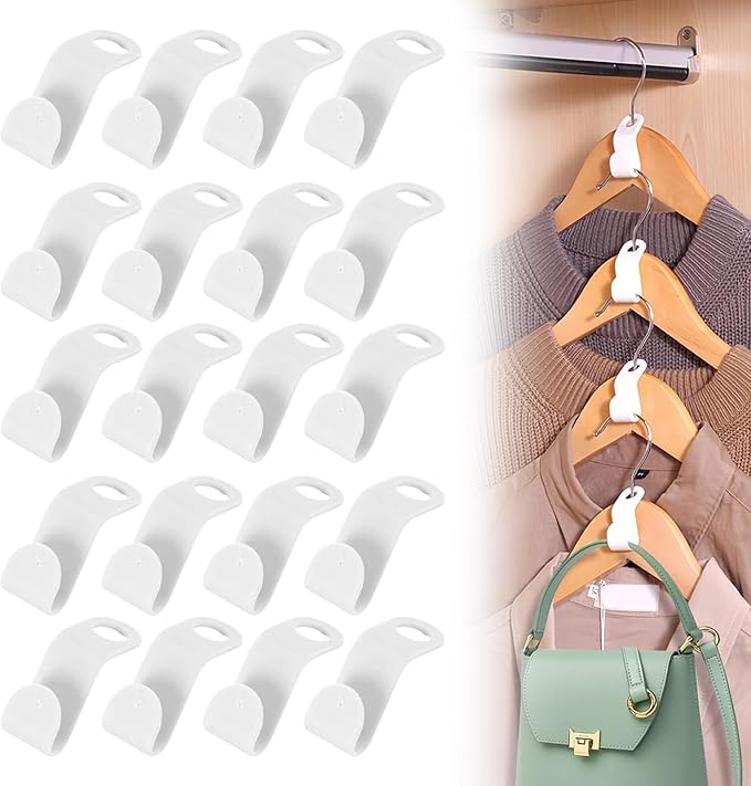 200 PCS Hanger Connector Hooks, Stackable Hanger Hooks Space Saver, Heavy Duty Space Saver Hangers, Plastic Closet Organizers with Superior Weight Bearing Capacity (White)