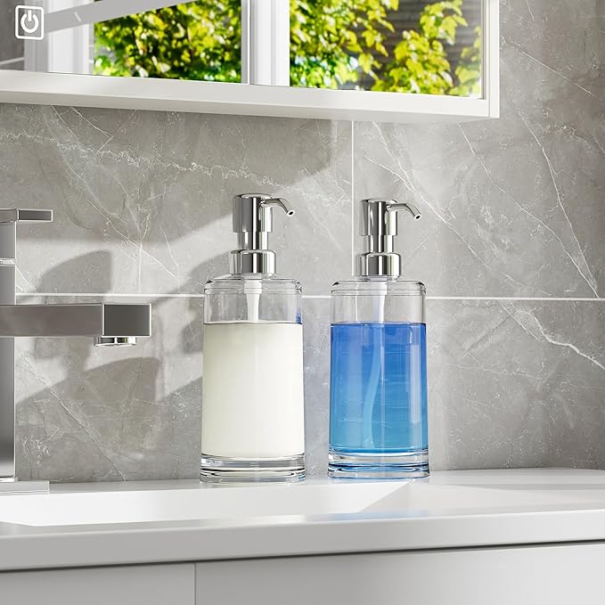 Soap Dispenser Set of 2, Clear Plastic Hand Soap and Dish Soap Dispenser for Kitchen and Bathroom, 10oz Refillable Containers with Waterproof Labels & Rust Proof ABS Pumps