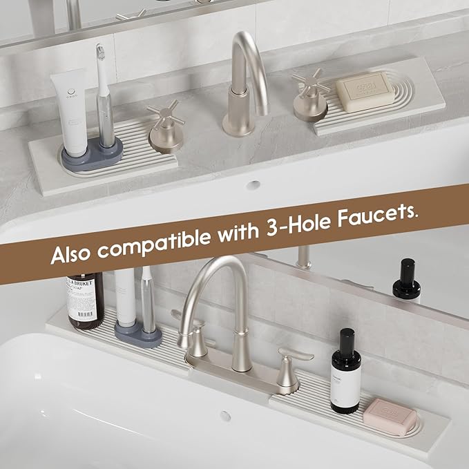 Faucet Mat for Kitchen Sink, Diatomite Quick Drying Tray , 15.8 Inch Kitchen Sink Splash Guard and Bathroom Stone Trays for Counter. Super Absorben.White.