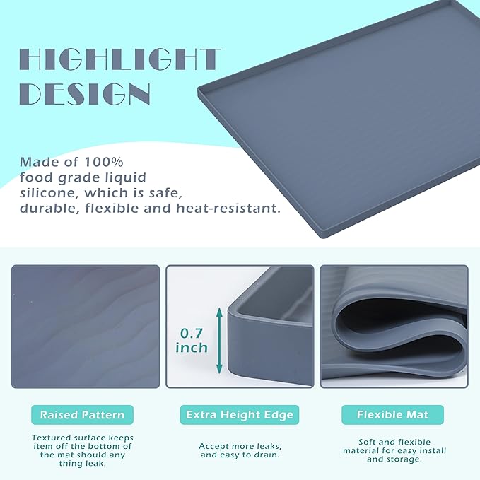 URMONA Waterproof Silicone Under Sink Mat 28'' x 22'' Shelf Liner for Kitchen and Bathroom, Cabinet and Counter Protector, Storage and Organizers, Litter Mat, Pet Cat Puppy Essentials(Green)