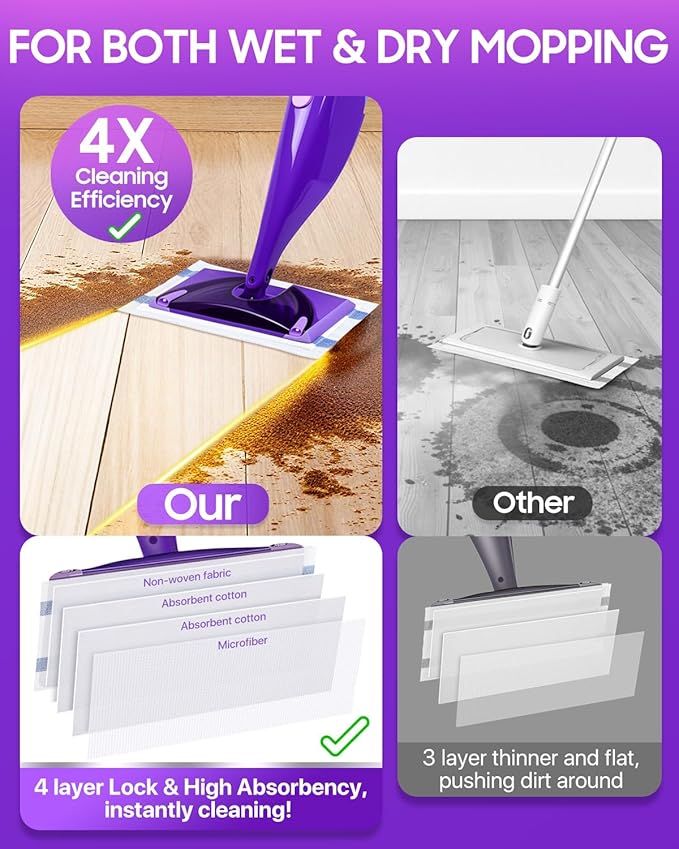 60 Count Disposable Mop Pads Refill for Swiffer WetJet Spray Mop, Wet Jet Mopping Pad Refill for Multi Surface Hardwood Floor Cleaning - Thickness & Absorbent