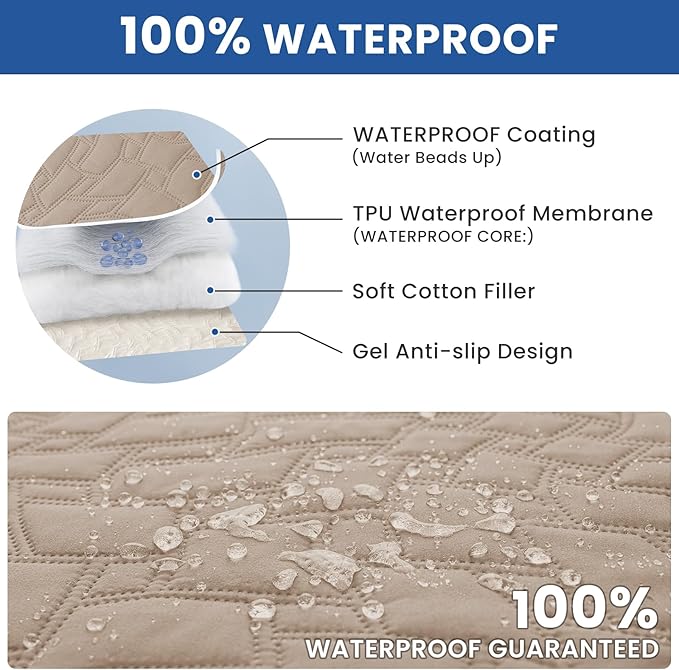 Waterproof Couch Covers for Pets, Waterproof Dog Bed Cover, Anti-Slip Soft Dog Blankets, Couch Cover for Dogs Washable, Pet Blanket for Puppy Large Dogs Cat (30x53 Inch, Khaki)