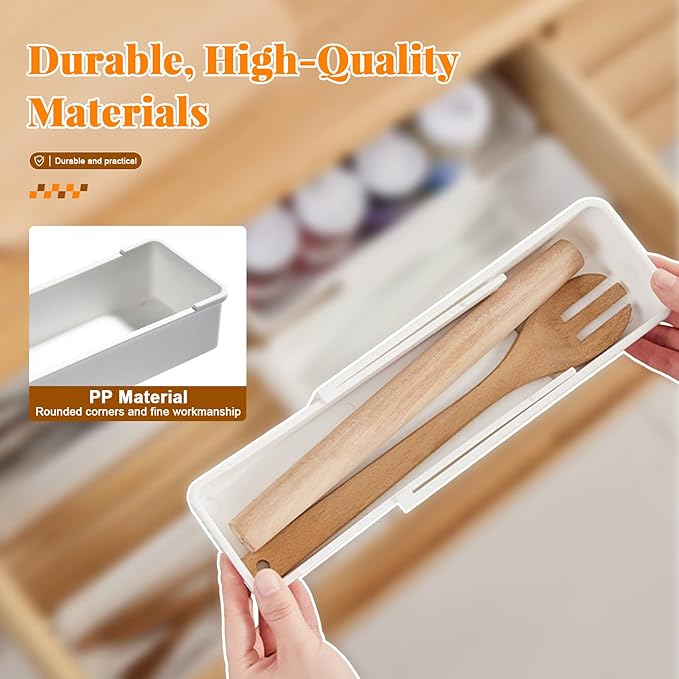 Expandable Silverware Tray for Kitchen Drawers, Adjustable Sliding Drawer Organizer Expands up to 16.33 Inches, Utensil Holder & Divider, Durable Plastic Bathroom Office Storage