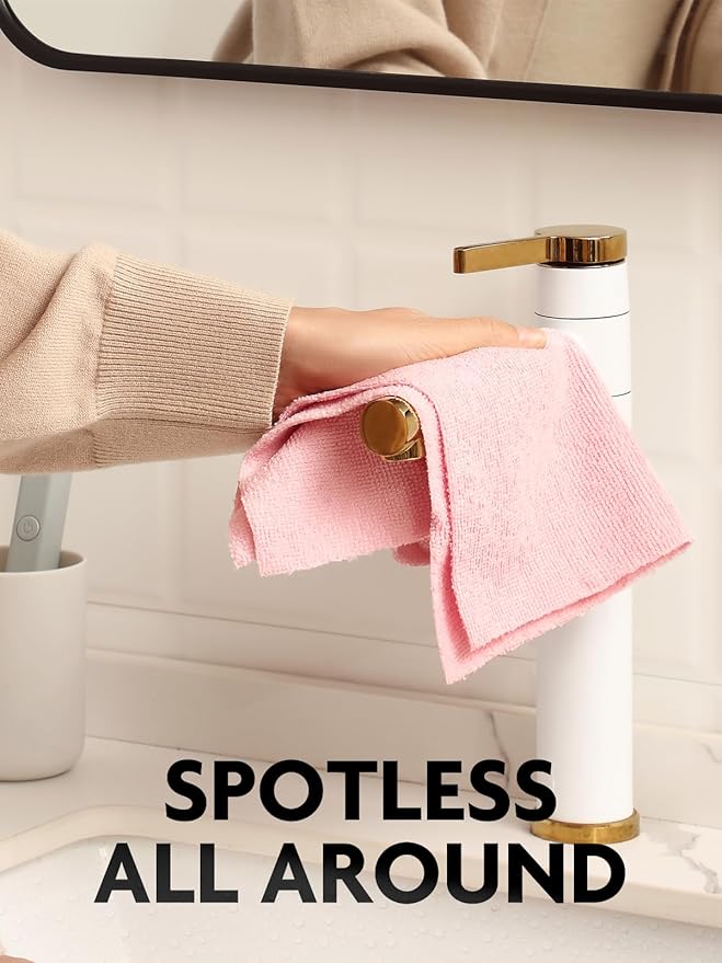 Fantasticlean Microfiber Cleaning Cloth Roll -75 Pack, Tear Away Microfiber Towels, 12" x 12", Reusable, Washable, Scratch Free, Ultra Absorbent Dishcloth for All-Around Cleaning Supplies (Pink)