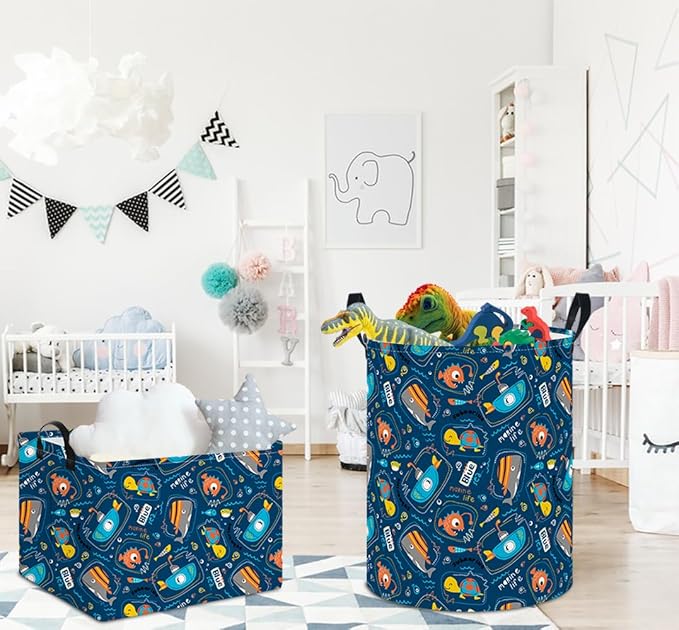 Rectangular Storage Basket Empty,Storage Bin with Handles,Room Decor,Gift Basket,Book Box(Line Ocean)
