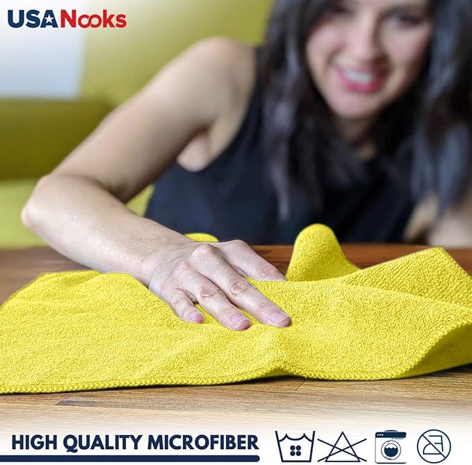 USANOOKS Microfiber Cleaning Cloth Yellow - 12 Pcs 12.5"x12.5" - High Performance - 1200 Washes, Ultra Absorbent Towels Weave Grime & Liquid for Streak-Free Mirror Shine - Car Washing Cloth