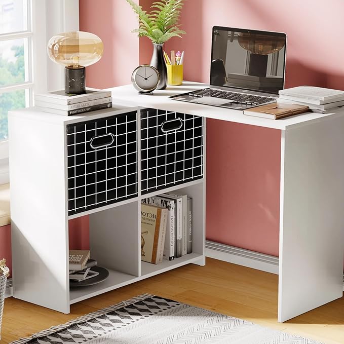 Yunkeeeper storage bins Cubes, Fabric Cube Organizer with Handle, Foldable Cube Bins for Cloth or Accessary Storage, 11x11x11, Set of 6, (Black grid)