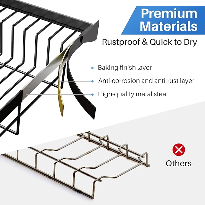 SNTD Over The Sink Dish Drying Rack - Adjustable Dish Rack for Kitchen Counter, Metal (Black)