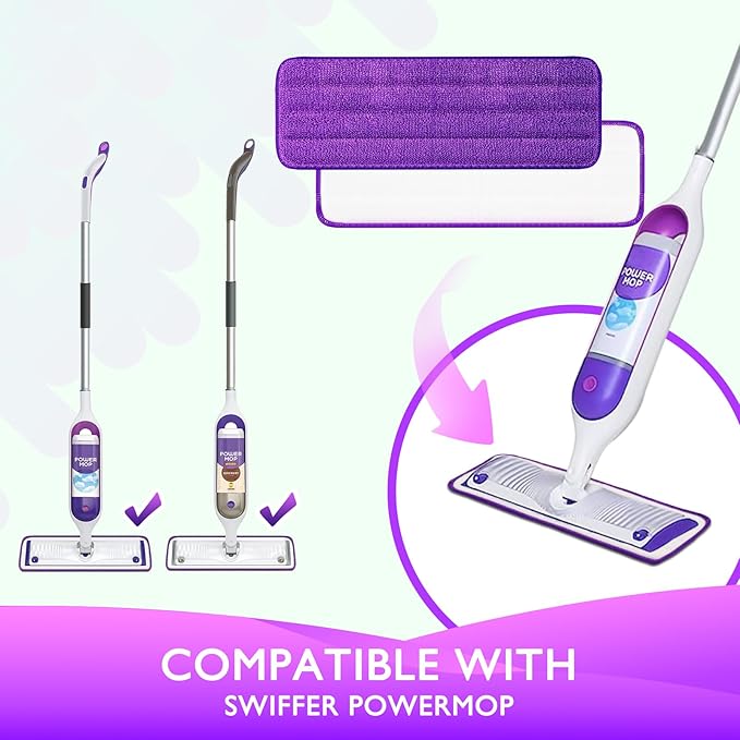 Reusable Power Mop Pads Compatible with Swiffer PowerMop Mop - Swifter Power Mop Pads Refills - Washable Microfiber Pads for Multi-Surface Floor Cleaning, 3 Pack