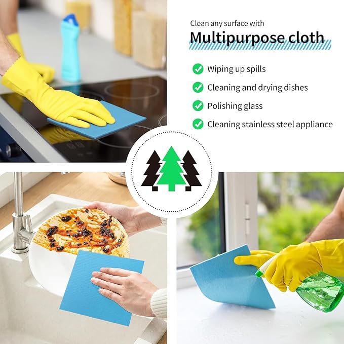 HOMERHYME Swedish Dishcloths, 18 Pack Kitchen Towels Dish Rags, Absorbent Swedish Dish Towels for Kitchen, Non-Scratch Cellulose Sponge Cloths, Biodegradable Washable Reusable Paper Towels, Blue