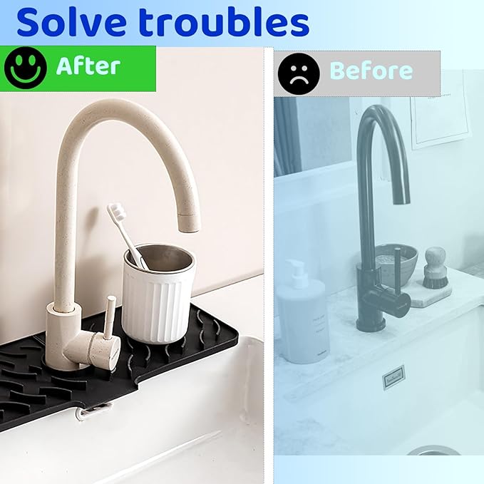 Silicone Faucet Splash-Proof pad, Multifunctional Water-Saving Splash-Proof Cushion, Universal Faucet Cover, Suitable for Kitchen and Bathroom Sink Faucet (Black, 17.7 * 5.5)