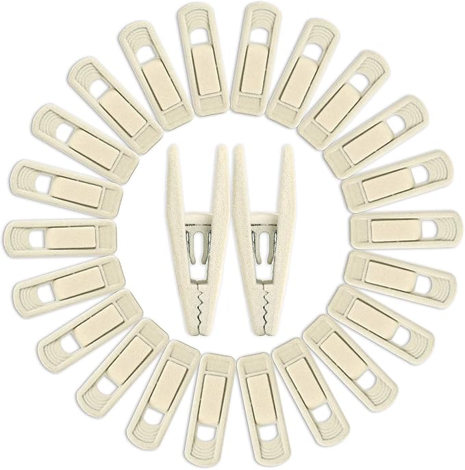 Tinfol Velvet Hanger Clips, 24 Pack Beige Pants Velvet Clips, Premium Large Opening Clothes Pin, Strong Finger Flocked Clip Perfect for Use with Slim-line Clothes Hangers