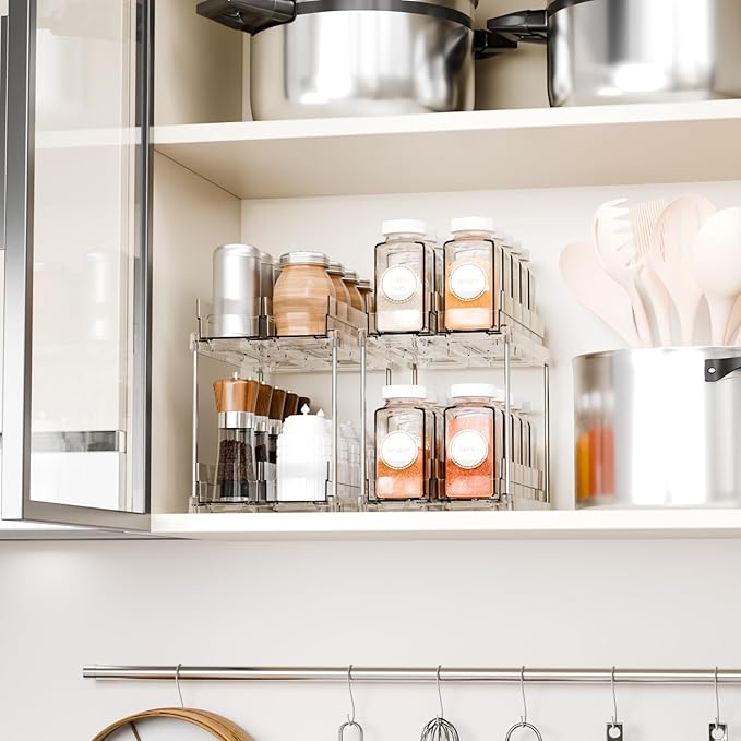 Yieach 2 Tier Sliding Spice Racks for Cabinets,1 Pack 10.4'' Deep Narrow Vertical Spice Rack Pull Out for Inside Cabinets,Kitchen,Pantry,Cupboard Seasoning,Jar Organizer and Medicine Cabinet Storage