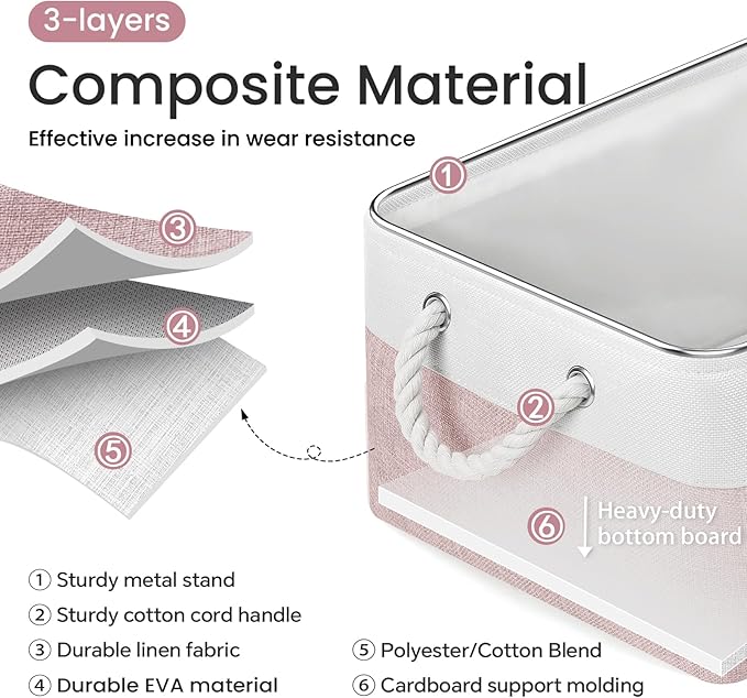 Large Storage Baskets- 15.7x11.8x8.26 inch Storage Bins for Shelves and Closet Organizing, Foldable Fabric Bin for Home Organization Clothes and Laundry (1-Pack, White&Pink)