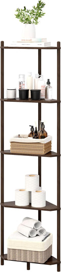 Corner Shelf Stand - 5 Tier Bamboo Small Corner Bookshelf for Office Kitchen Bedroom Plant Stand Living Room Decor Small Space (Brown, 5 Tier)