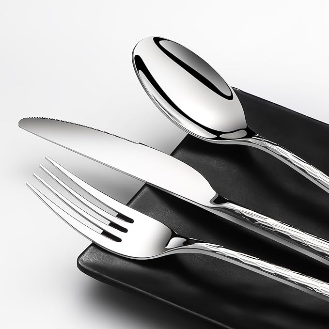 Hammered Silverware Set, 30 Piece Stainless Steel 18/10 Flatware Set for 6, Utensil Sets DishwasherSafe, Rust-Resistant, Modern Cutlery Set forHome, Wedding, Restaurant
