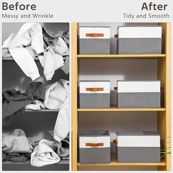 4 Pack Large Storage Bins with Handle,Storage Baskets for Shelves,Fabric Closet Organizer for Organizing Clothes Blanket,Collapsible Storage Bins,Sheet Organizers and Storage,14”x10”x9.5”