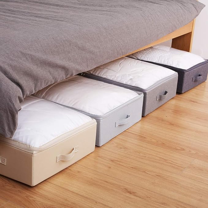 iwill CREATE PRO Pack of 2, Visible Lid Underbed Clothes Storage Bins for Shoes, Blankets, Sheets Organizer, 6" Height 7" Tall Under the Bed Storage Containers, Beige