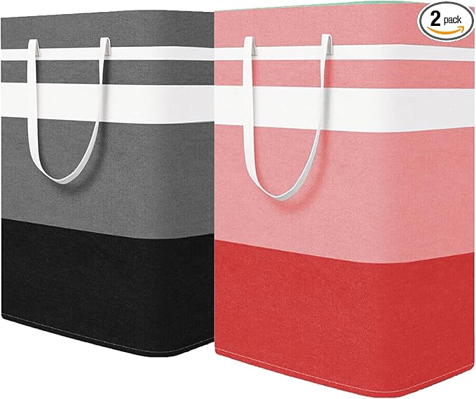 2-Pack Foldable Laundry Basket,Large Laundry Baskets with Handles,Waterproof Laundry Hamper,Collapsible Laundry Hampers for Clothes Organizer 80L (Black&Red)