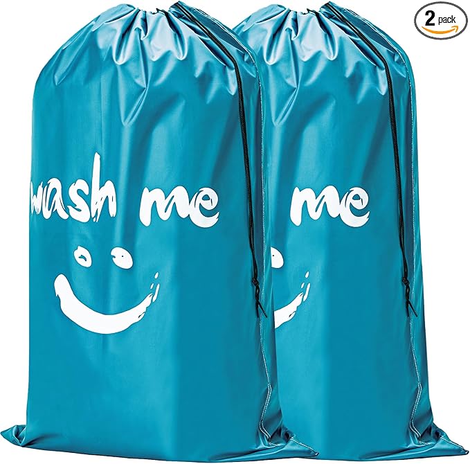 HOMEST 2 Pack XL Wash Me Travel Laundry Bag, Dirty Clothes Organizer, Large Enough to Hold 4 Loads of Laundry, Easy Fit a Laundry Hamper or Basket