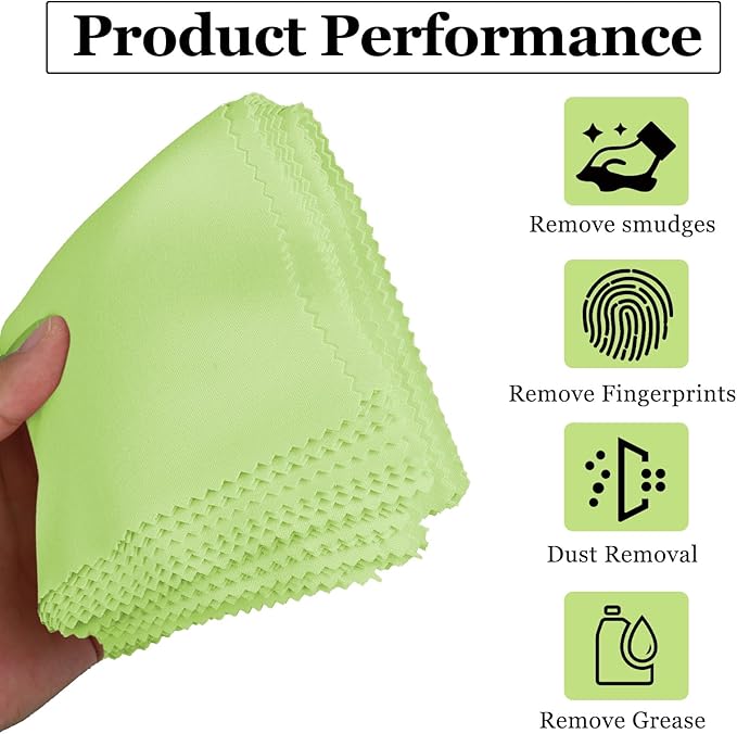10PCS Suede Microfiber Cloths, 8"×8" Suede Cloth Cleaning Rags, Double-Sided Cleaning Cloths for Car LCD Display, Screens, Glasses, Lenses, Mirrors, Windows, Delicate Surfaces (Green)