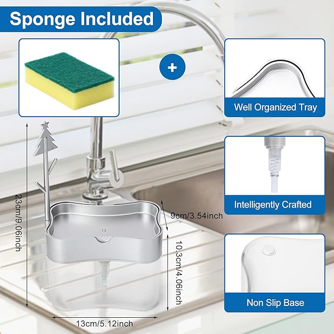New 2026 Version Soap Dispenser with Added Features - Premium Quality Dish Soap Dispenser - Countertop Kitchen Soap Dispenser, Sink Dish Washing 13 Ounces (Sponge Included)