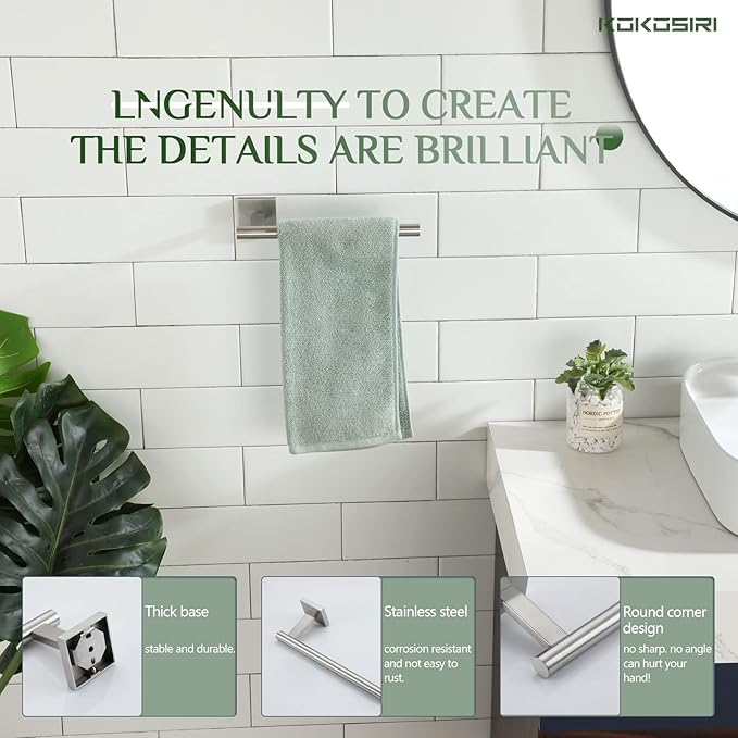 KOKOSIRI Towel Holder Brushed Nickel Bathroom Accessory Hand Towel Bars Wall Mounted Kitchen Cabinet Paper Holder Stainless Steel, B3008BR