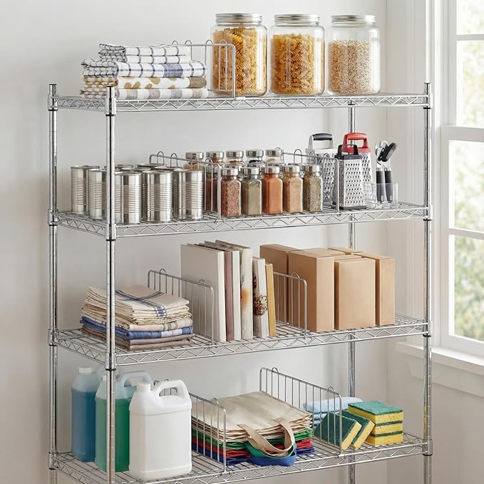 6 Pcs 24" W X 9" H Wire Shelf Divider Chrome Plated Steel Wire Rack Divider for Shelving Metal Accessories for Bathroom Kitchen Office Pantry Room Storage Organization, Silver