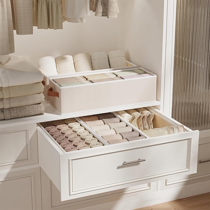 Storage Baskets, Foldable Storage Cubes, Collapsible Clothes Organizer Boxes with Double Handles for Shelves, Beige, 15 x 6 x 5 Inch, 5-Pack