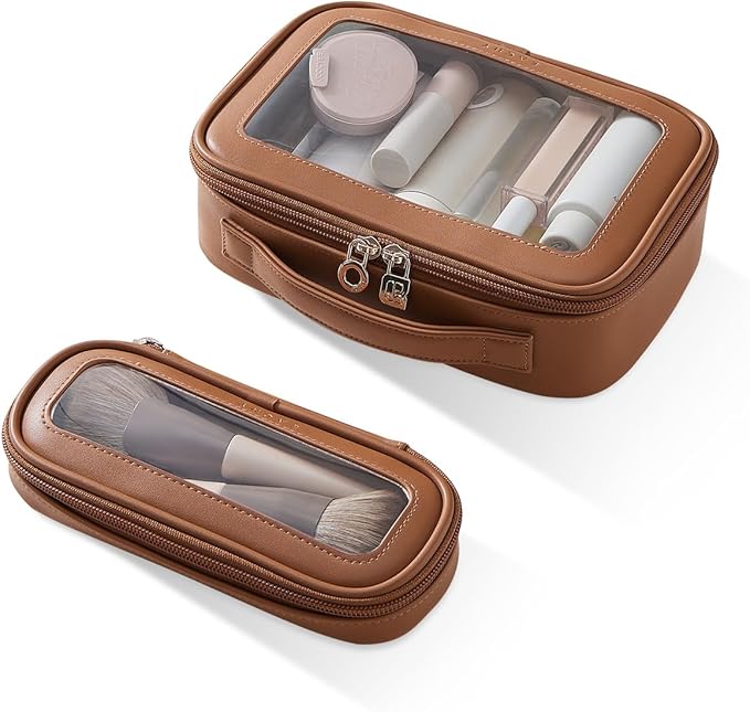 EACHY Clear Makeup Bag Cosmetic Organizer, Waterproof Travel Cosmetic Case with Zipper for Women, Transparent Toiletry and Skincare Pouch, Portable Car or Purse Bag for Travel Essentials