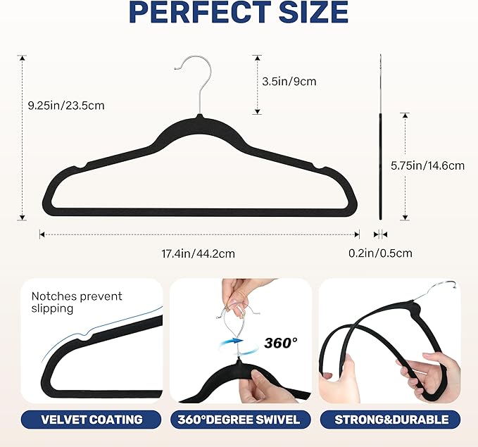 YSSOA 60 Packs Velvet Hangers, Non Slip Space Saving Suit Hangers, Heavy Duty Clothes Hangers with 360° Rotatable Hook for Coats, Pants, Black