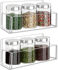 Acrylic Spice Rack Wall Mount-6 Inch, Clear Spice Shelf Storage Holder, 2 Pack Hanging Seasoning Rack Organizer for Cabinet Door, Cupboard or Wall Kitchen (Adhesive or Screw)