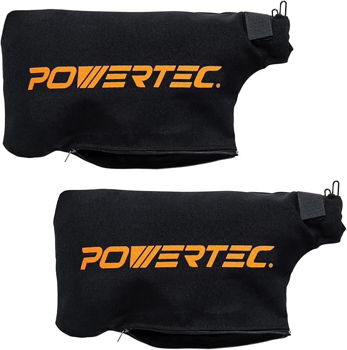 POWERTEC Miter Saw Dust Collector Bag for 7-1/4", 8-1/2", 10" Miter Saw, Fits Nominal 1-3/4" Dust Ports, Hook and Loop w/Zipper, Wired Adjustable Stand for Miter Saw Accessories, 2PK (75076-P2)