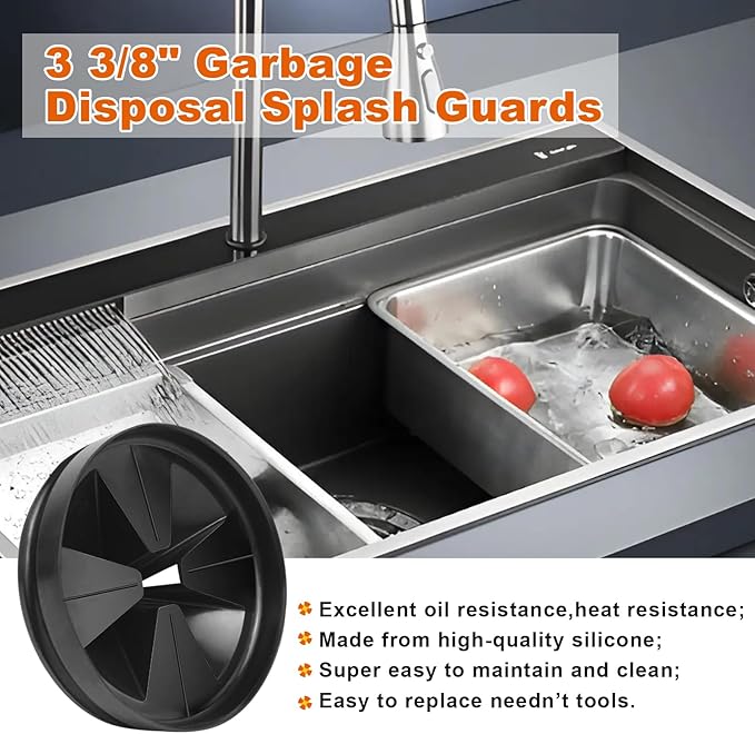 Garbage Disposal Splash Guards, 3 3/8" Kitchen Sink Splash Guard, QCB-AM Garbage Disposal Stopper Fit for in.SinkErator Evolution Series, Rubber Kitchen Sink Drain Cover(2 Pack)