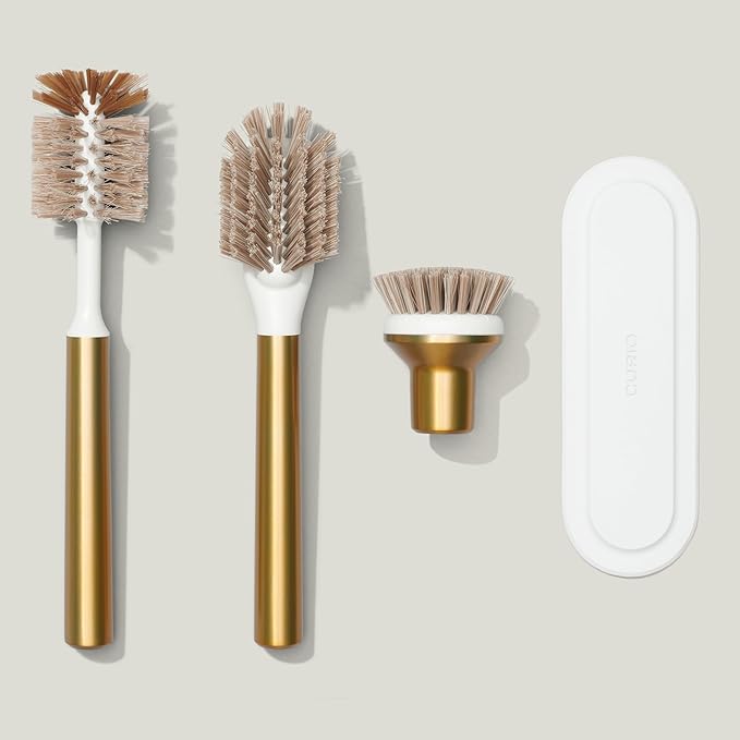 Ionic Brush Set, Magnetized to Stand Upright, Stainless Steel with Replaceable Heads, Brass/Gold