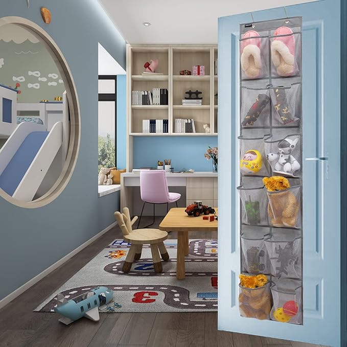 ANZORG Behind Door Hanging Kids Shoes Organizer Closet Shoe Organizer Shoe Rack with 12 Mesh Pockets (12 Pockets)