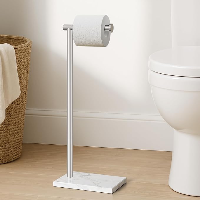 KES Natural Marble Toilet Paper Holder Stand, Bathroom Free Standing Toilet Paper Holder SUS304 Stainless Steel, Polished Finish, BPH285S1