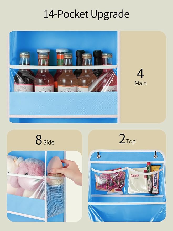 Yecaye 5 Tier 2Pc Over the Door Organizer, Swing-proof Door Organizer Hanging with Clear PVC Windows, Behind the Door Storage for Bedroom Nursery Closet Laundry Pantry Bathroom, Soft Sky Blue
