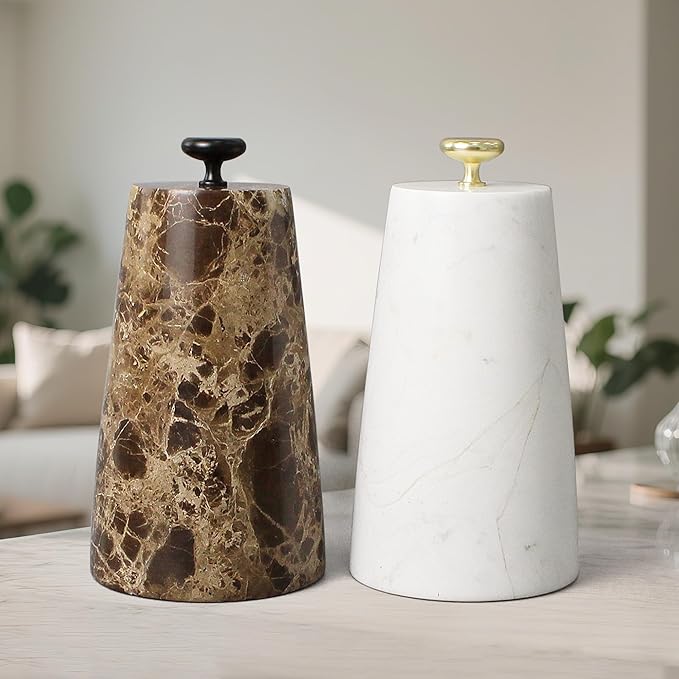 Marble Decorative Door Stoppers, Natural Marble Stone Doorstop with 2 Brass Handle. Heavy Duty Door Stop for Modern Home Decor. Anti-Slip Silicone Base Indoor Door Holder, Weighted Door Stop - White