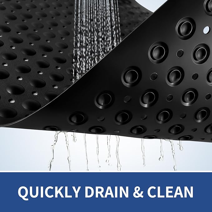 OTHWAY Square Shower Mat 32x32, TPE Non-Slip Shower Mats with Drain Holes and Suction Cups, Walk-in Mat for Inside Shower Stall, Anti-Slip for Elderly Kids (Black)