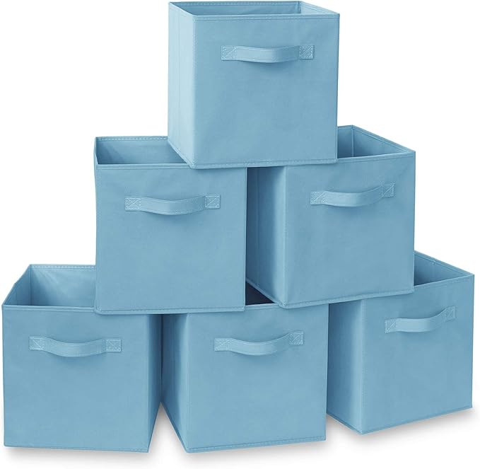 Casafield Set of 6 Collapsible Fabric Cube Storage Bins, Baby Blue - 11" Foldable Cloth Baskets for Shelves, Cubby Organizers & More