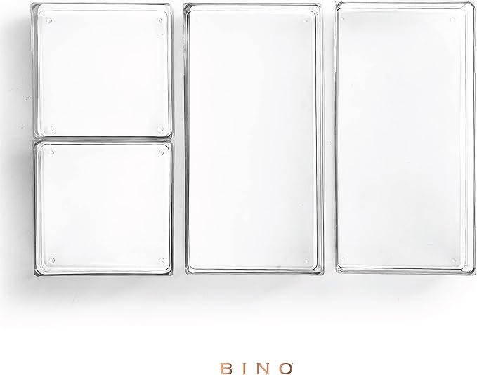 BINO | 4-Piece Drawer Organizer Bin Set | THE MODULAR | Multi-Purpose Storage | Durable | BPA-Free | Desk Drawer Organizer | Vanity Bathroom Makeup