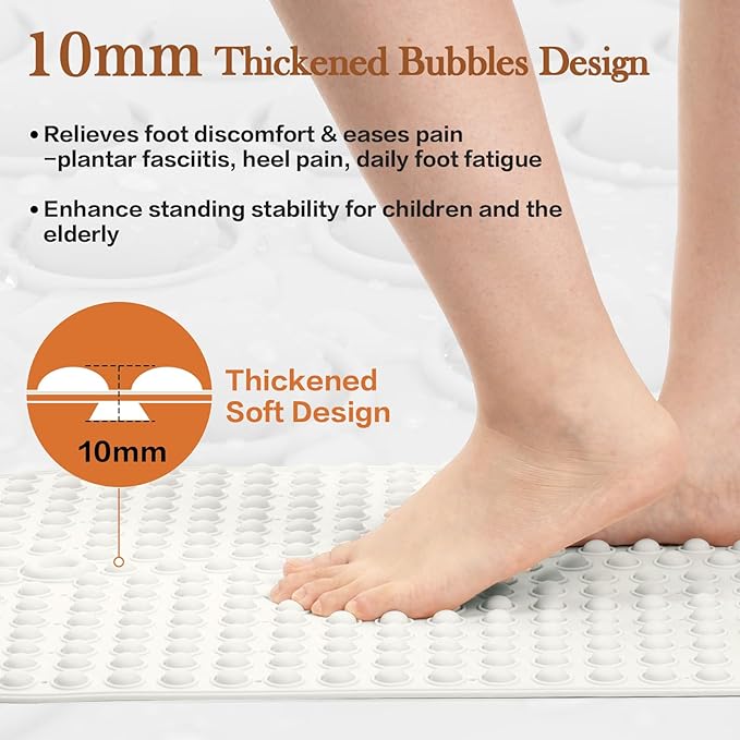 Joiyota Silicone Push Pop Bath Mat with 391 Suction Cups, 33x17.3 Inch Non-Slip Tub Mat for Adults, Textured Surface for Extra Stability & Drainage, White Thickened Soft Shower mat Easy to Clean