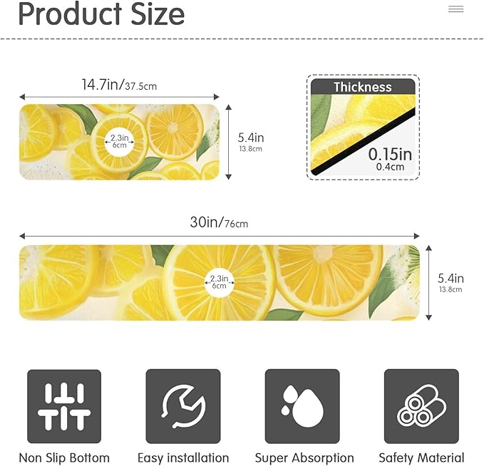 Yellow Dandelions and Summer Lemon Kitchen Sink Splash Guard Sink Faucet Mat Faucet Handle Drip Catcher Drain Mats for Kitchen Bathroom Countertop Absorbent Dish Drying Pad 2Pack 14.7x5.4IN