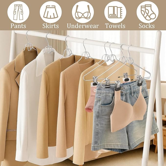 Ripeng 10 Pcs Stackable Skirt Pants Clothes Metal Hangers,Heavy-Duty Skirt Metal Hangers with Adjustable Clips,Space Saving Multi Stackable Add on Organization for Jeans Towels Trousers Ties Socks