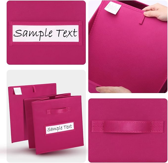 artsdi 11x11 storage cube bins (Set of 10) Foldable Fabric storage cubes with 10 Labels Window Cards & a Pen,11 inch cube storage bin,Closet Organizers for Shelves,Cubby Organizer Boxes,Dark pink